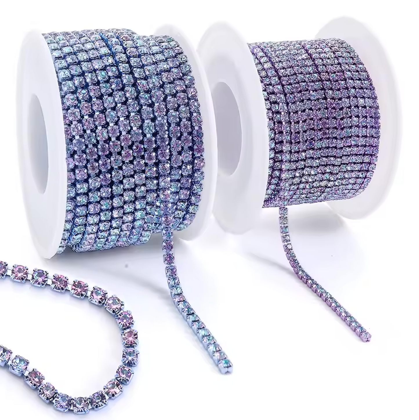 Ss6 Volcano Purple/Aqua Stone on Purple Coloured Metal Rhinestone Chain (Sold in 36")