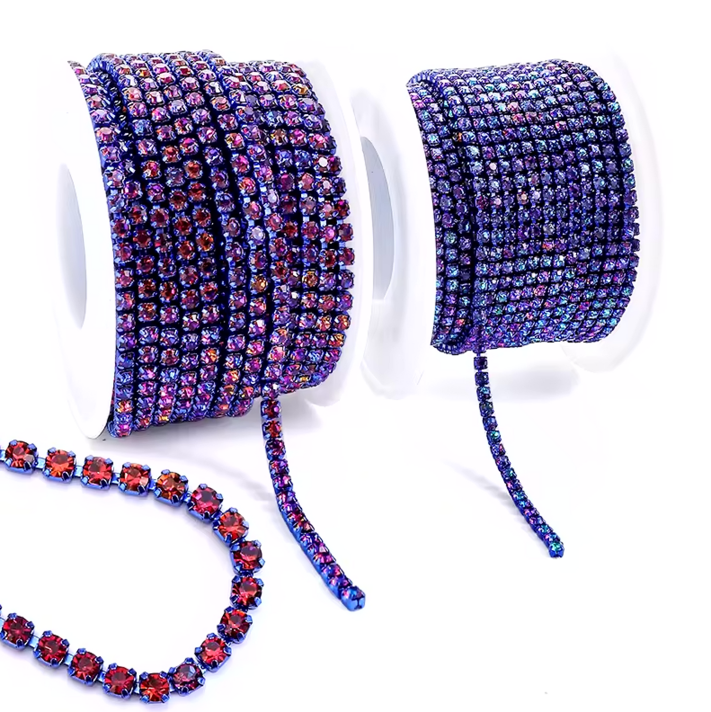 Ss6 Volcano Purple/Aqua Stone on Dark Blue Coloured Metal Rhinestone Chain (Sold in 36")