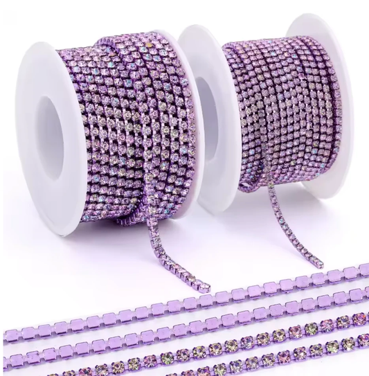 Ss6 Violet Flame Volcano Stone on Purple Coloured Metal Rhinestone Chain Sundaylace Creations & Bling
