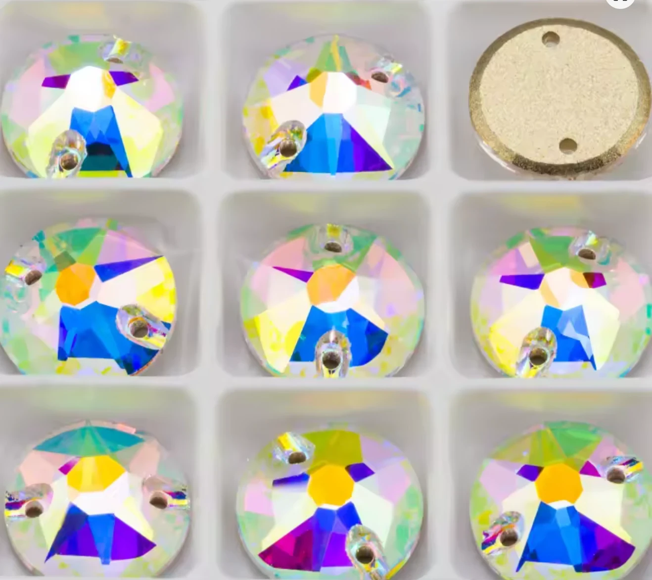 10mm AB Burst Flat Top Rivoli, High Quality Strass, Sew on, Fancy Glass Gem (Sold in Pair) Fancy Glass Gems