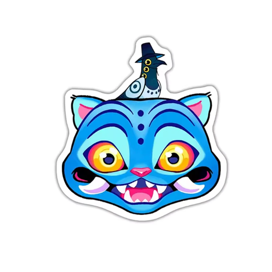 32mm Glitter Kpop Demon Blue Cat Acrylic, Glue on, Resin Gem (Sold In Pair) Resin Gems