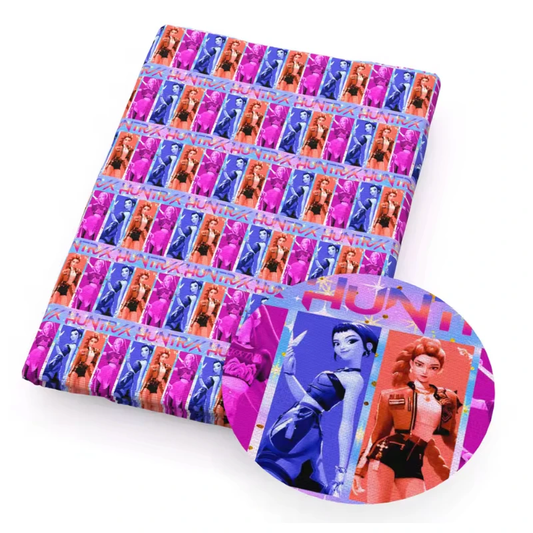 20*30cm Pink/Orange Kpop Demon Hunters Printed Faux Finish, Leatherette Sheet Leatherette