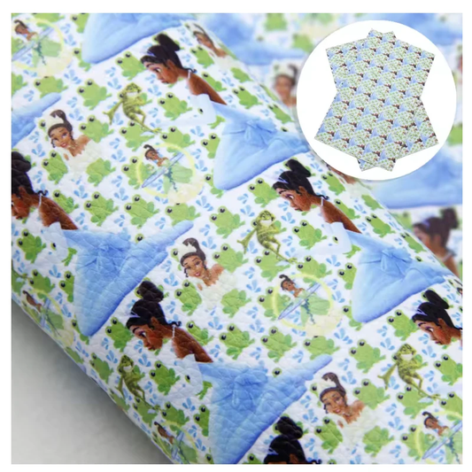 20*30cm Princess and the Frog Cartoon Green Printed Faux Finish, Leatherette Sheet Leatherette