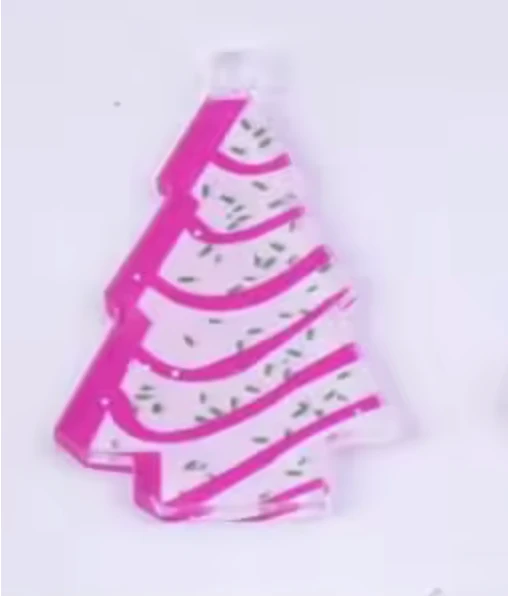 24*37mm Pink Christmas Glitter Tree Striped Acrylic, One Hole, Resin Gem (Sold In Pair) Resin Gems