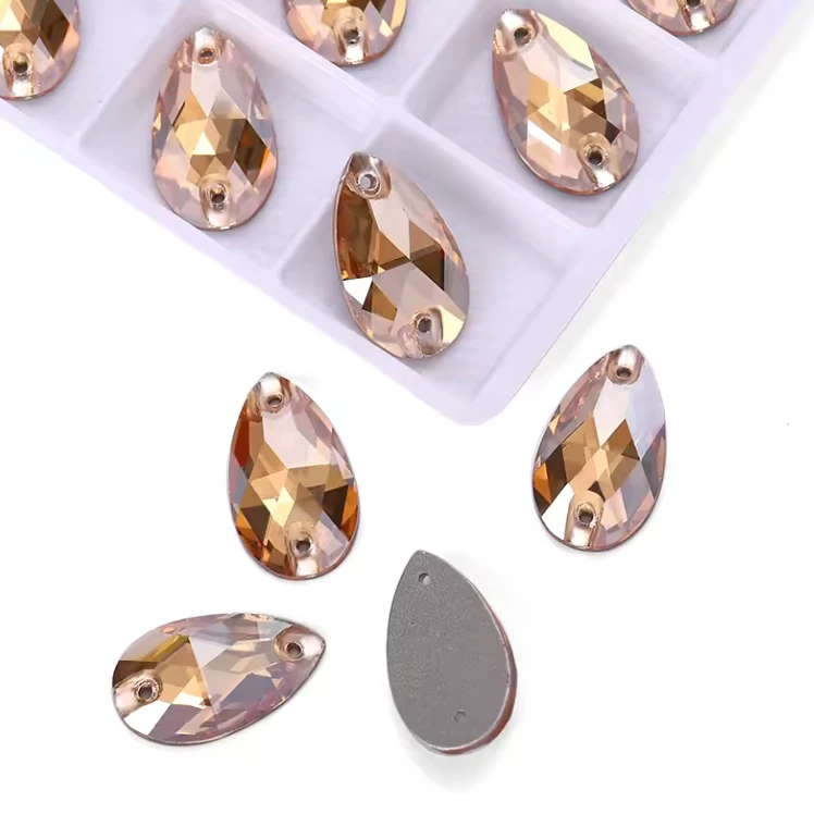 16*25mm Golden Champagne Teardrop, Sew on,  Fancy Glass Gem (Sold In Pair) Fancy Glass Gems