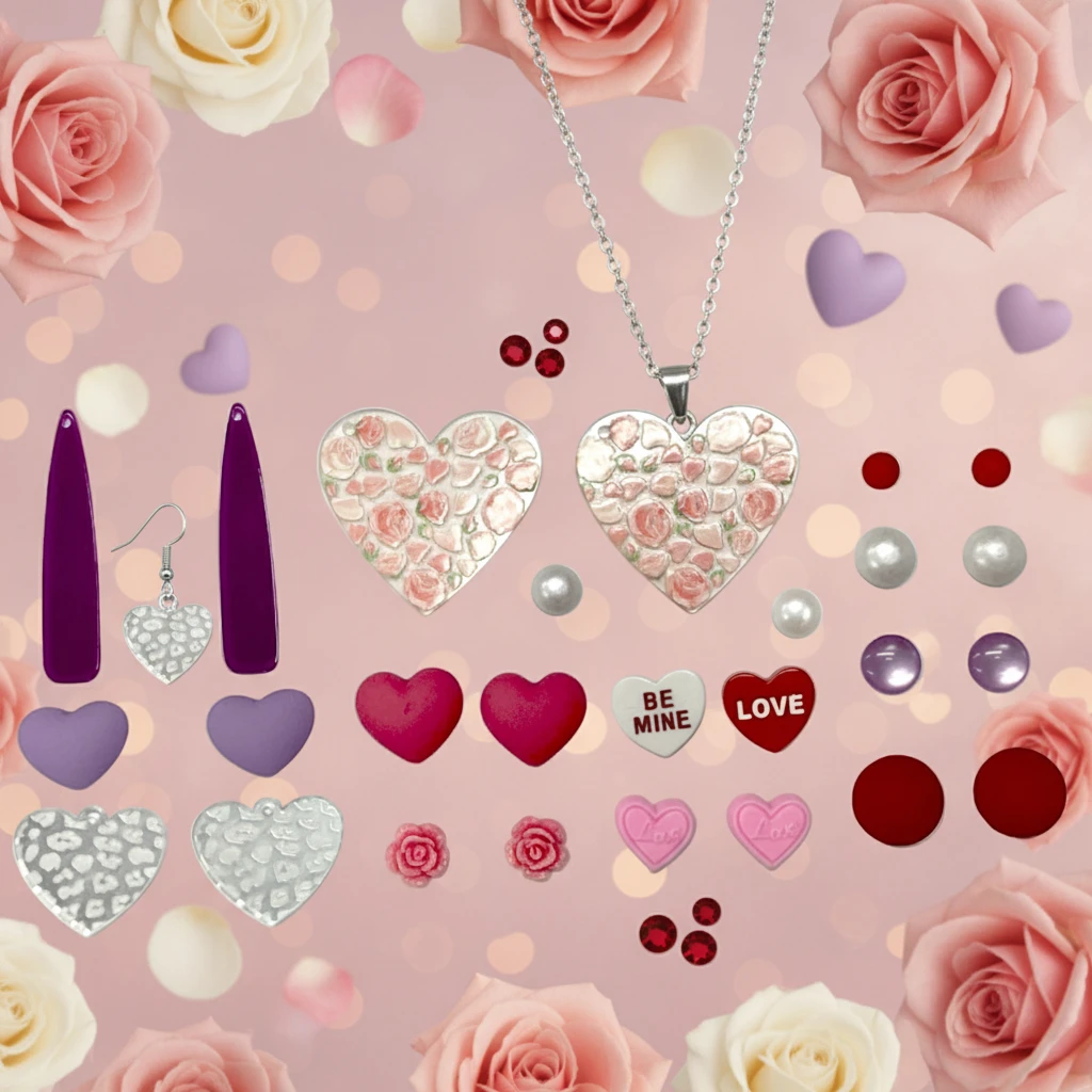 “Valentine Hearts” Purple/Pink 12 Resin Gem Sets, Promotions Sundaylace Creations & Bling