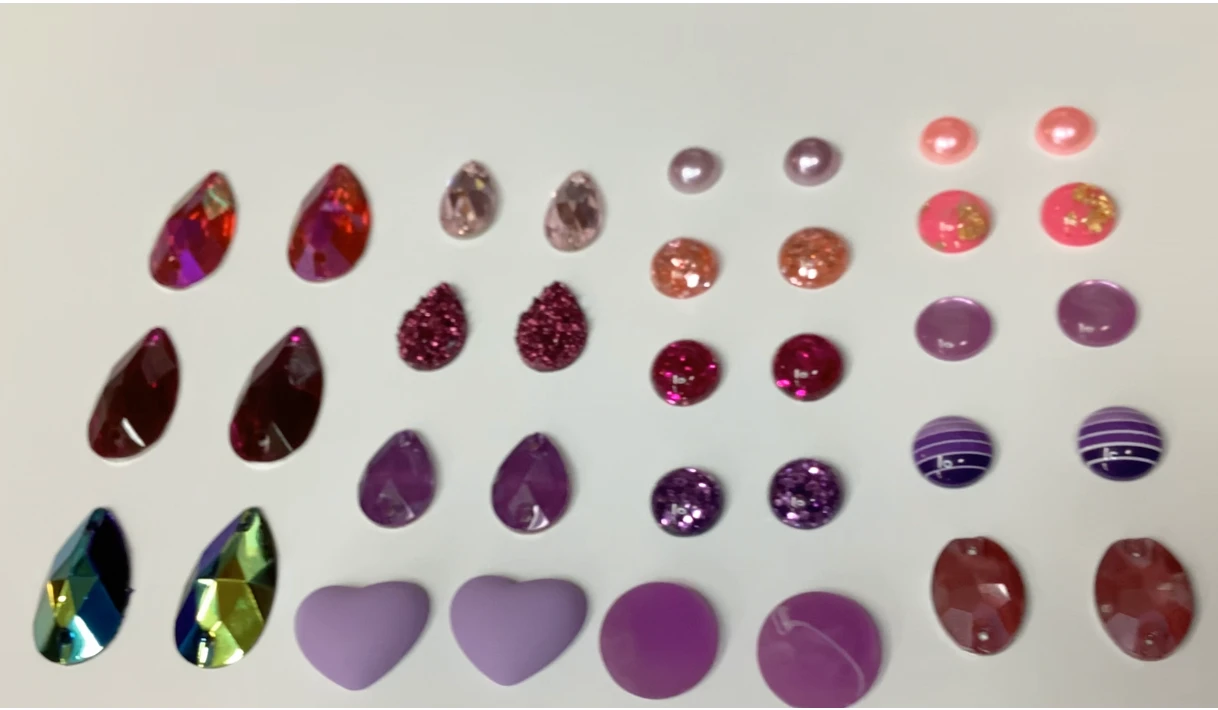 "Berry Kisses" Purple Pink Glass/Resin Cabs Gem Set 17 Gems Sets, Promotions Resin Gems