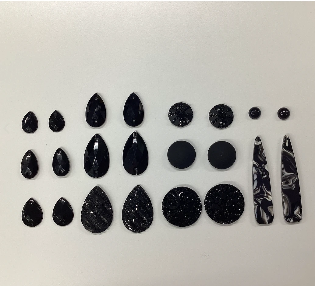 "Gothic Beauties" Black Glass/Resin Cabs Gem Set 11 Gems Sets, Promotions Resin Gems