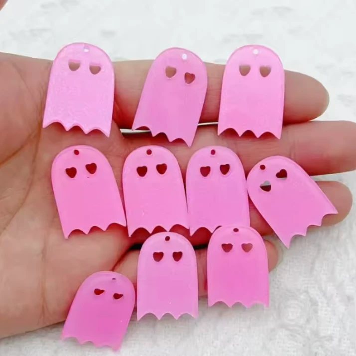 20*28mm Glitter Neon Pink Ghosts, Glue on, Resin Gem (Sold In Pair) Resin Gems