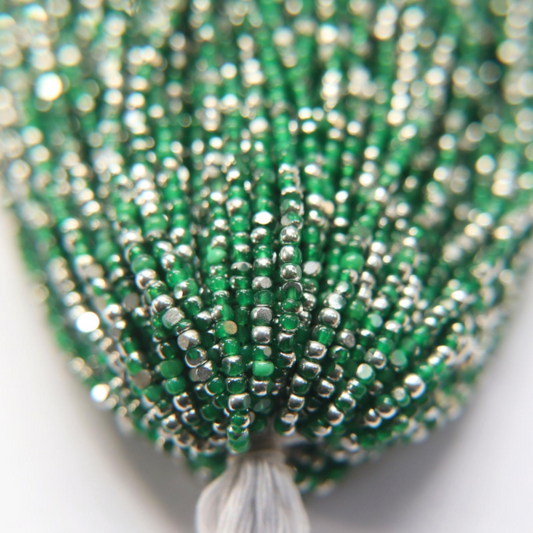 11/0 Charlotte Cut Seed Bead - Patina Opal Green Silver, 10g India Sheen Charlotte Cut Seedbeads