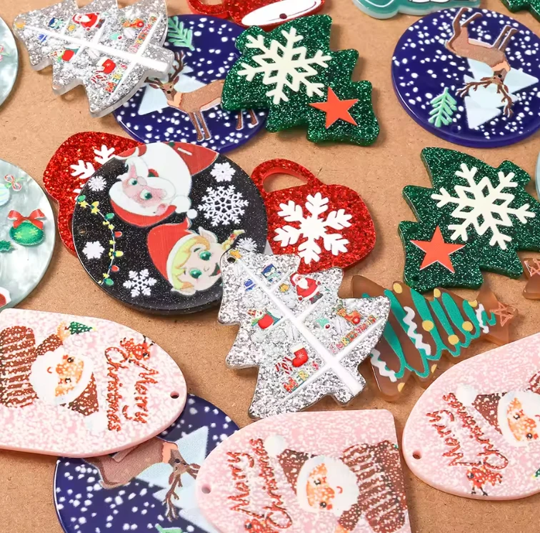 Various Styles Christmas Acrylic Gems, Double Sided, Glue on, Resin Gem (Sold In Pair) Resin Gems