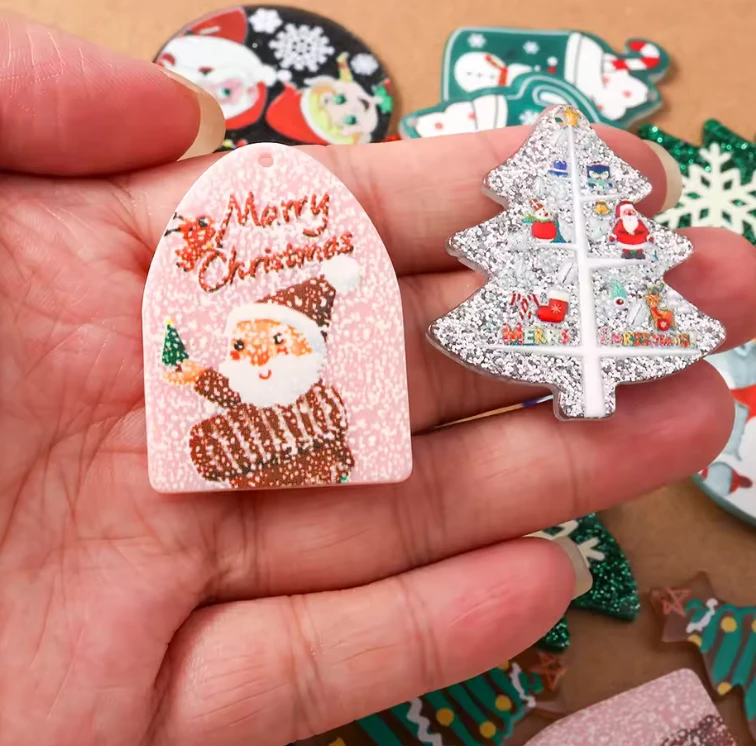 Various Styles Christmas Acrylic Gems, Double Sided, Glue on, Resin Gem (Sold In Pair) Resin Gems
