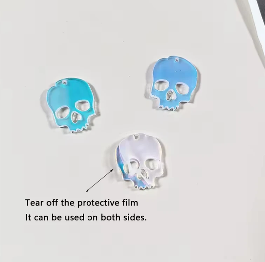 18*21mm AB Clear Skull Colour Shape Acrylic, Glue on, Resin Gem (Sold In Pair) Resin Gems