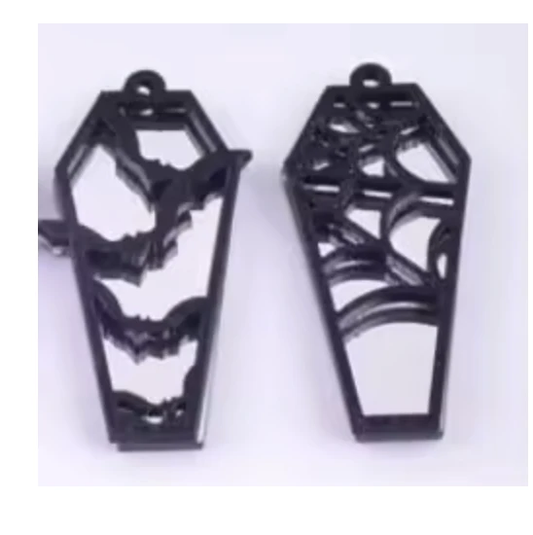 20*47mm Mirror Coffin Bats and Spider Shape, Glue on, Resin Gem (Sold In Pair) Resin Gems