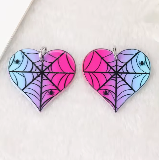 32*34mm Ombre Pink Purple Spider Web Hearts, Double Sided, Glue on, Resin Gem (Sold In Pair) Resin Gems