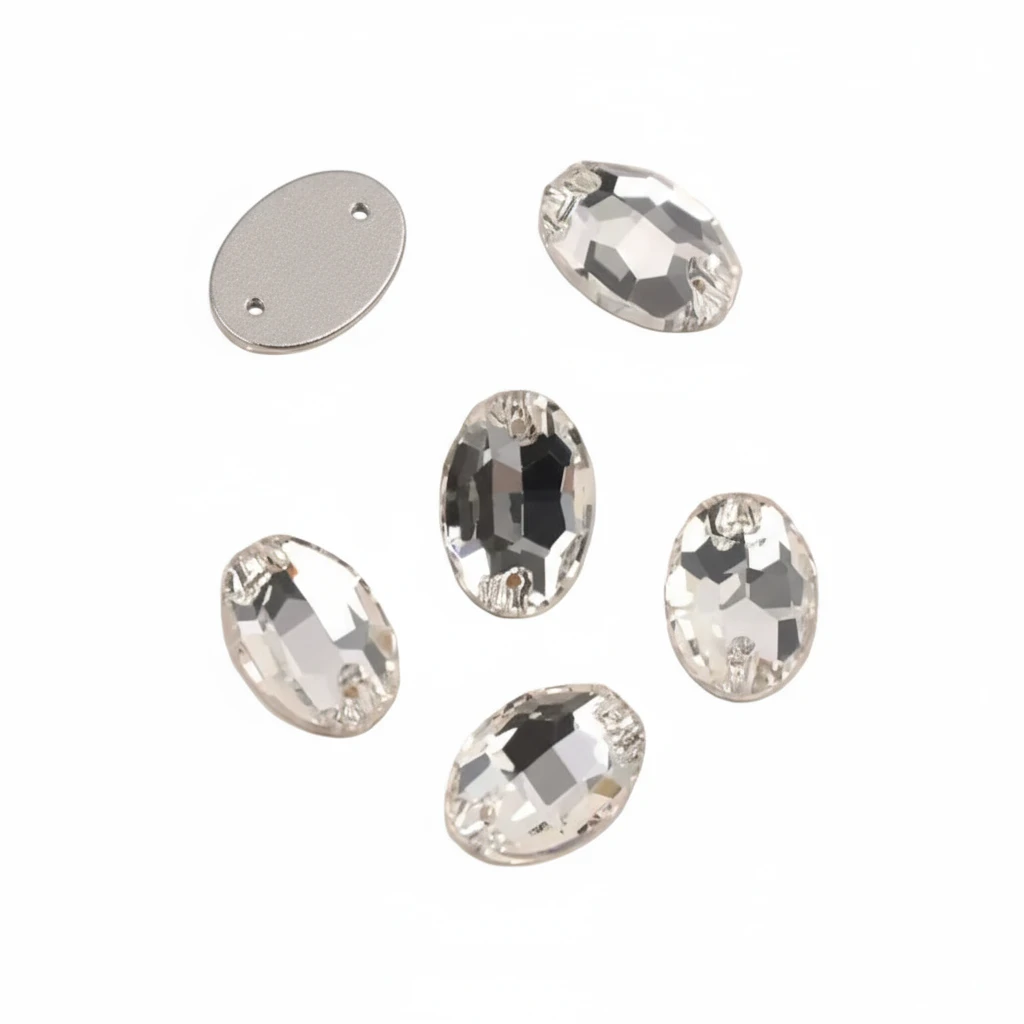 13*18mm Clear Flame Oval, Sew on, Fancy Glass Gems (Sold in Pair) Fancy Glass Gems