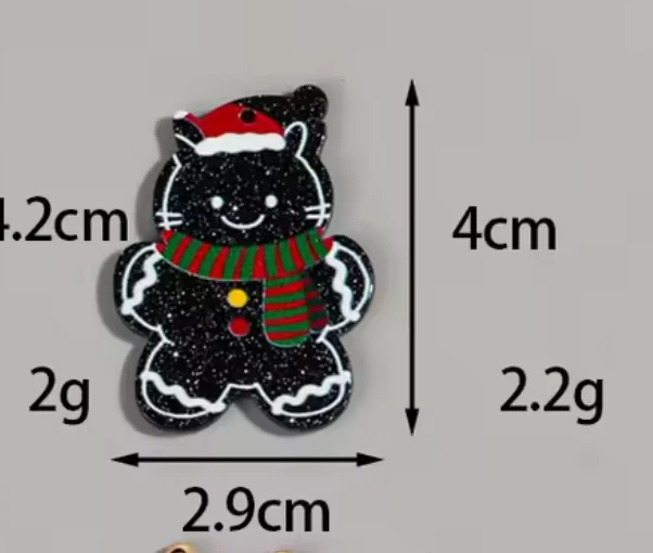 29*40mm Glitter Black Santa Cat Cookie, Glue on, Resin Gem (Sold In Pair) Resin Gems