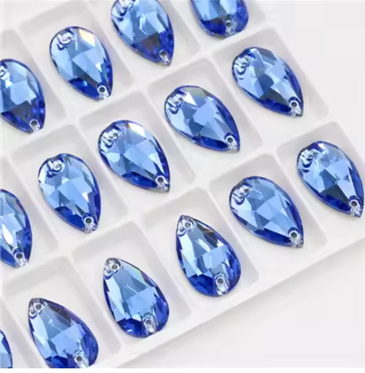 10*14mm Baby Blue Clear Glass Teardrop, sew on, Glass Gem (Sold in Pair) Glass Gems