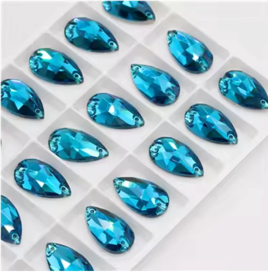 17*28mm Capri Blue Glass Teardrop, sew on, Fancy Glass Gem (Sold in Pair) Glass Gems