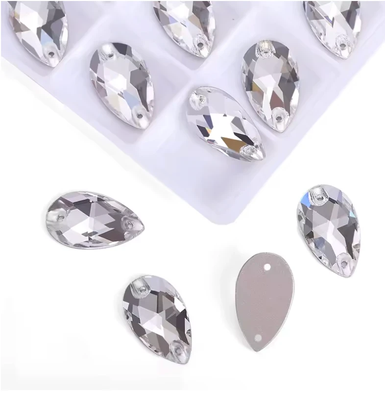 11*18mm Crystal Clear Glass Teardrop, sew on, Glass Gem (Sold in Pair) Glass Gems