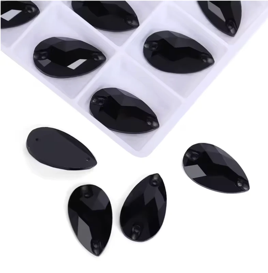 10*14mm Black Glass Teardrop, sew on, Glass Gem (Sold in Pair) Glass Gems