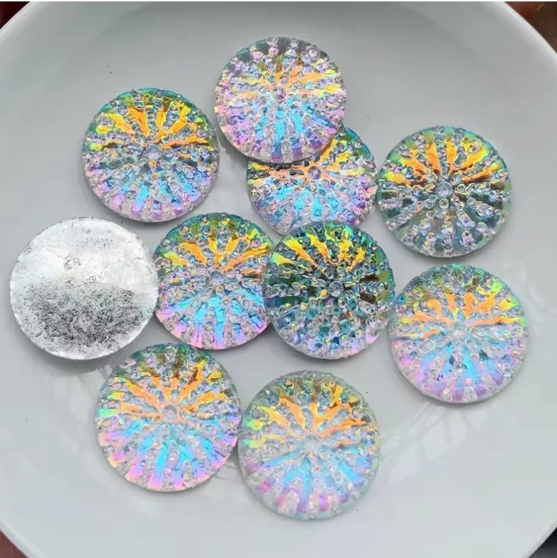 20mm Ab Burst Pattern Round, Glue on, Resin Gem (Sold in Pair) Resin Gems