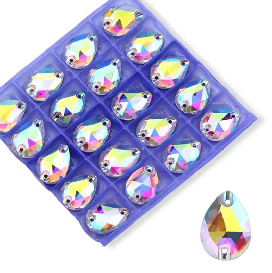 10*14mm AB Clear Glass Teardrop, sew on, Glass Gem (Sold in Pair) Glass Gems