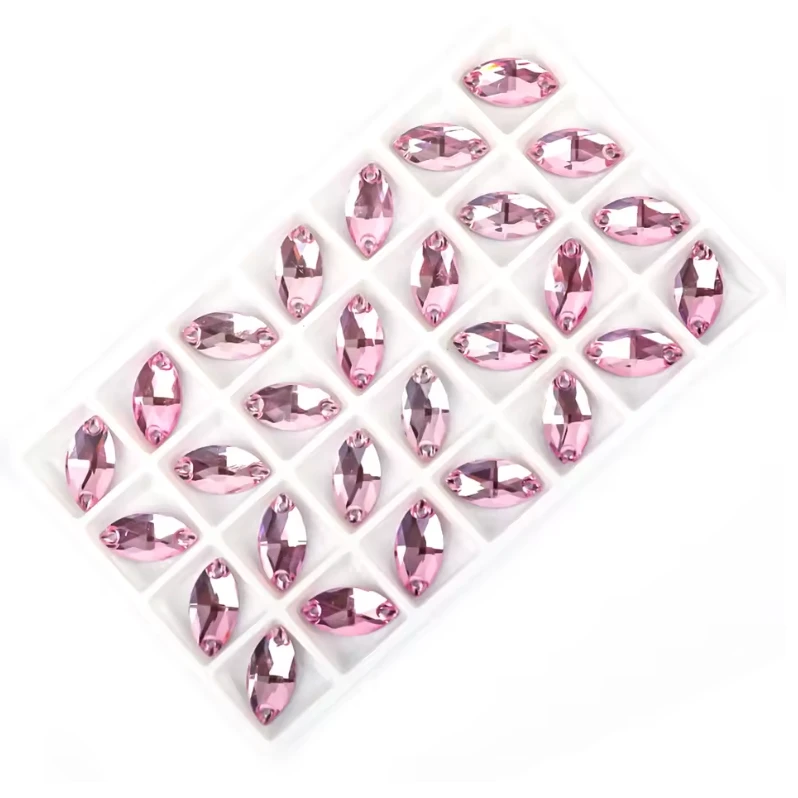 9*18mm Pink Navette, Sew on, Fancy Glass Gem (Sold in Pair) Fancy Glass Gems