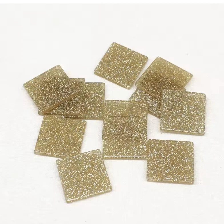 19mm Champagne Gold Glitter Square, Sew on, Resin Gem (Sold in Pair) Resin Gems