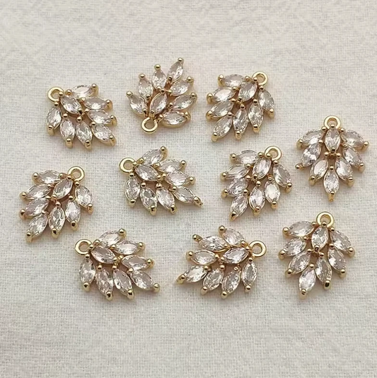 12*16mm Clear Leaf Charm Gold Rhinestone with one hole for Necklace Earring Connectors, Earring Findings *(Sold in Pairs) Sundaylace Creations & Bling