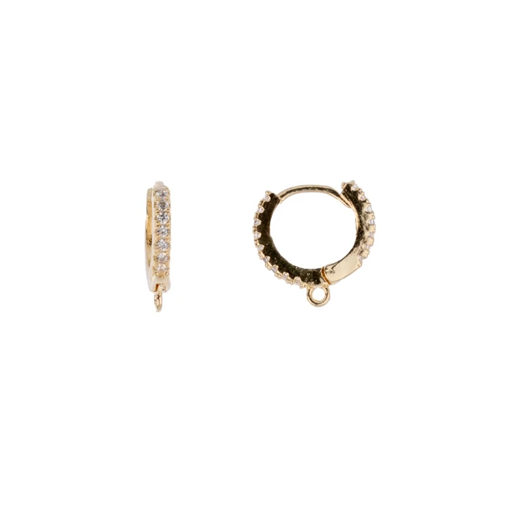 Must Have Findings - Huggie Hoop 12x12.5mm Gold  (Rhinestone Trim) 4pcs Must Have Findings