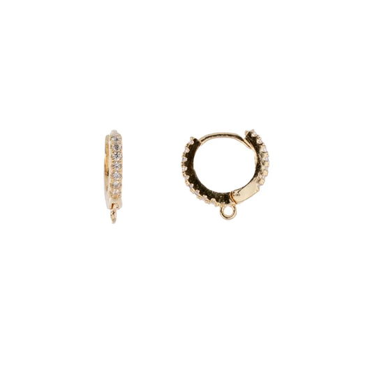 Must Have Findings - Huggie Hoop 12x12.5mm Gold  (Rhinestone Trim) 4pcs Must Have Findings