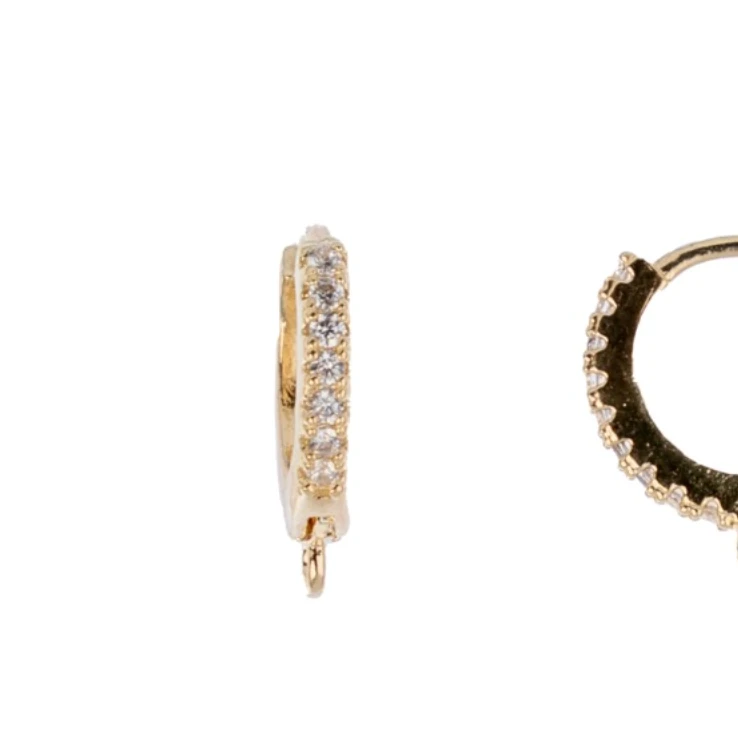 Must Have Findings - Huggie Hoop 12x12.5mm Gold  (Rhinestone Trim) 4pcs Must Have Findings