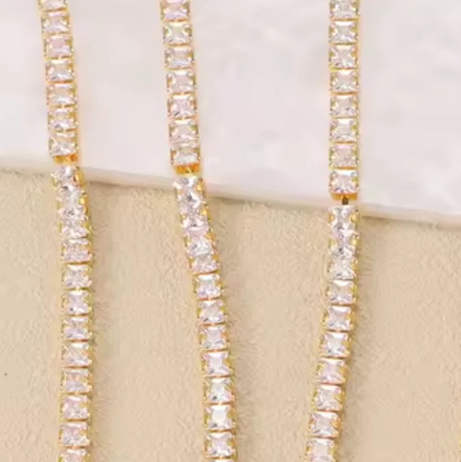 3mm Clear Square Stone with Gold Rhinestone Fancy Metal Chain, Sold in 18" *RARE* Sundaylace Creations & Bling