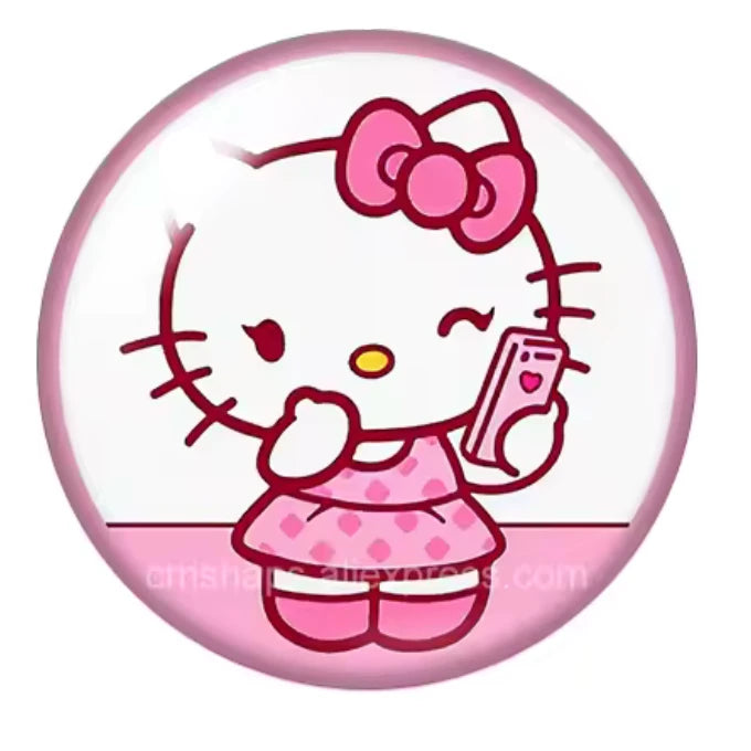 20mm "On the Phone" Hello Kitty Pink Style, Round, Glue on, Resin Gems (Sold in Pairs) Resin Gems