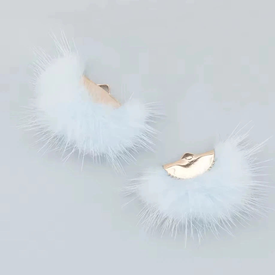 40mm Pale Blue Real Mink Fur Tassel Earring Finding