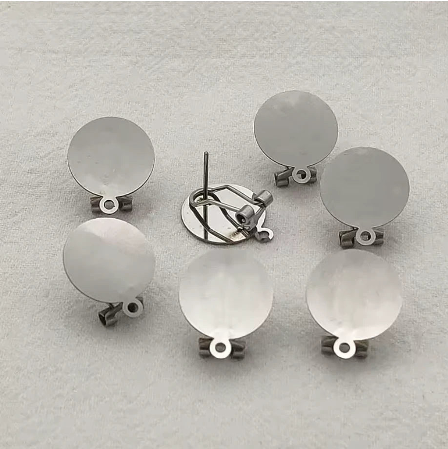 15*18mm Silver ROUND Fingernail Lever back Earring Posts with HOLE, Findings Studs (Sold in Pair) Sundaylace Creations & Bling