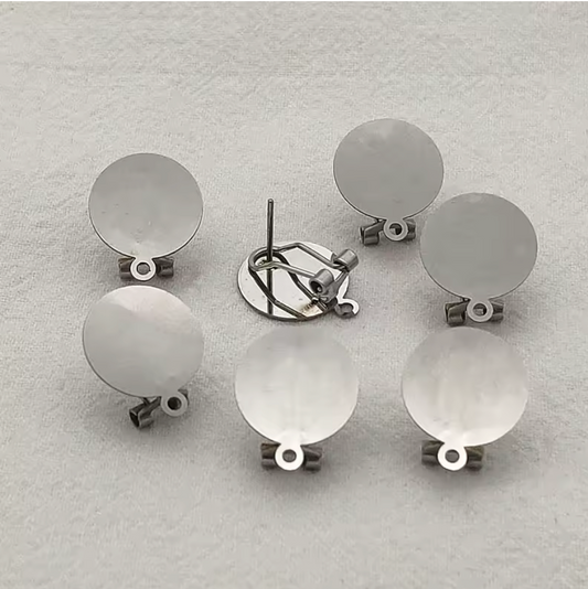 15*18mm Silver ROUND Fingernail Lever back Earring Posts with HOLE, Findings Studs (Sold in Pair) Sundaylace Creations & Bling