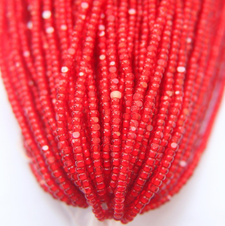 11/0 Charlotte Cut Seed Bead - Bright Red White Lined Siam (10g) India Sheen Charlotte Cut Seedbeads