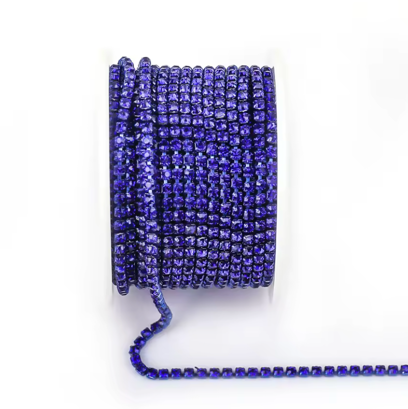 Ss6 Dark Blue Blue on Navy Blue Coloured Metal Rhinestone Chain *Rare* Sundaylace Creations & Bling