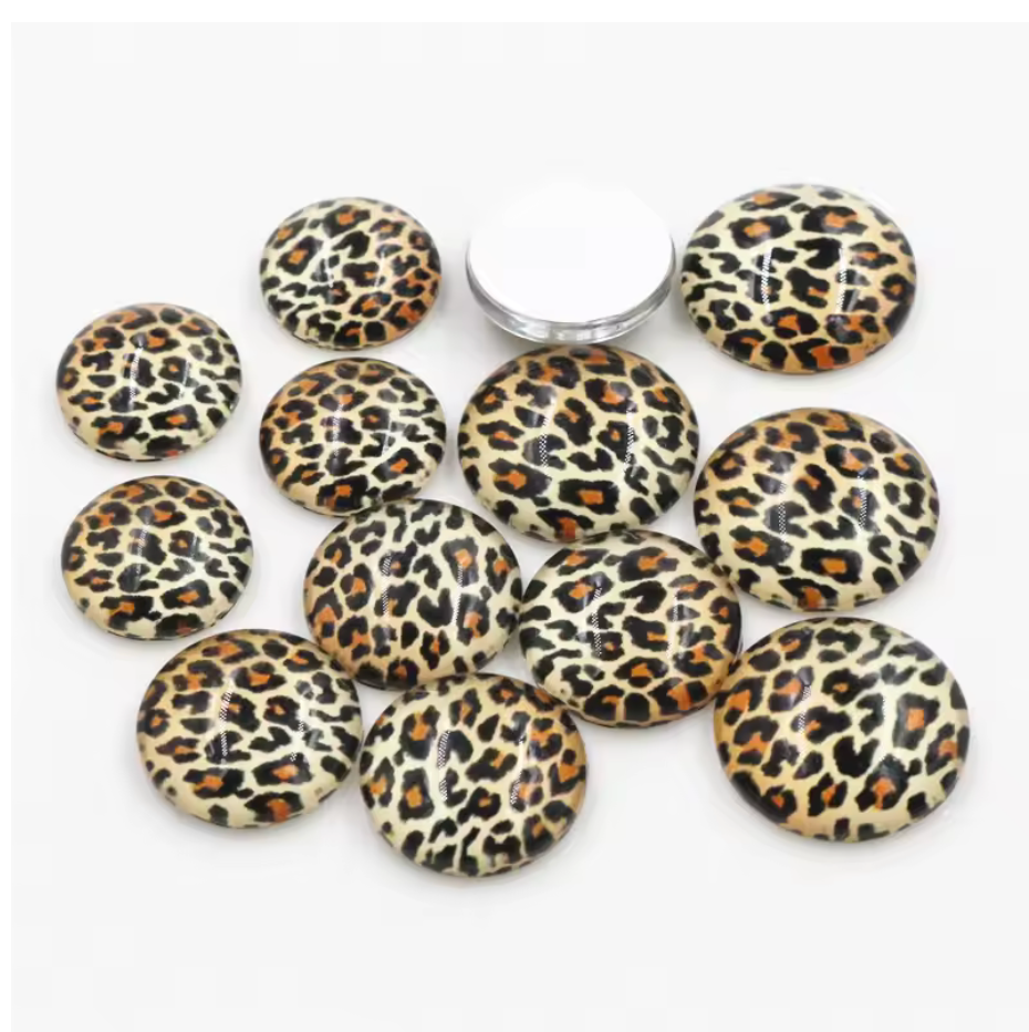 12mm Brown Animal Print Rivoli Glue on, Resin Gem (Sold in Pair) Fancy Glass Gems