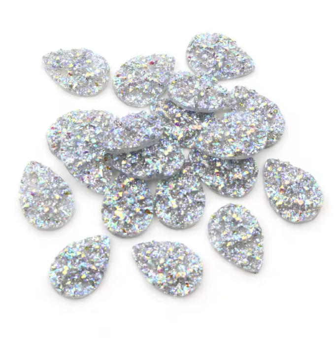13*18mm Druzy Textured Teardrop Gem - AB (Sold in Pair) Resin Gems