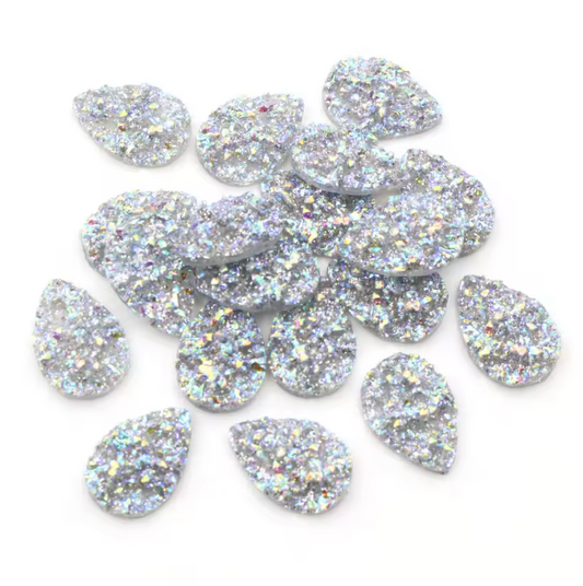 13*18mm Druzy Textured Teardrop Gem - AB (Sold in Pair) Resin Gems