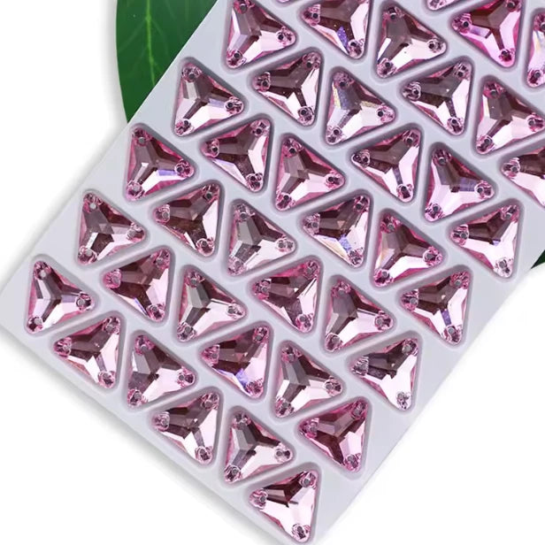 12mm Triangle Sew On Glass Gem Flat Back - Light Pink (Sold in Pair) Glass Gems