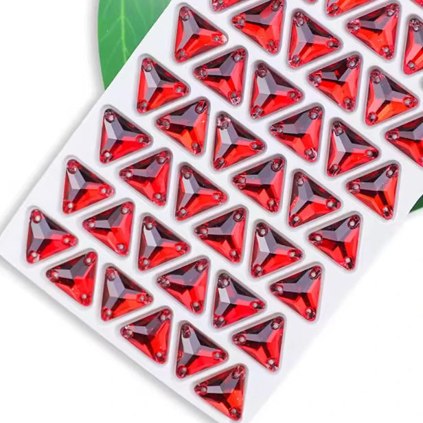 12mm Triangle Sew On Glass Gem Flat Back - Red (Sold in Pair) Glass Gems
