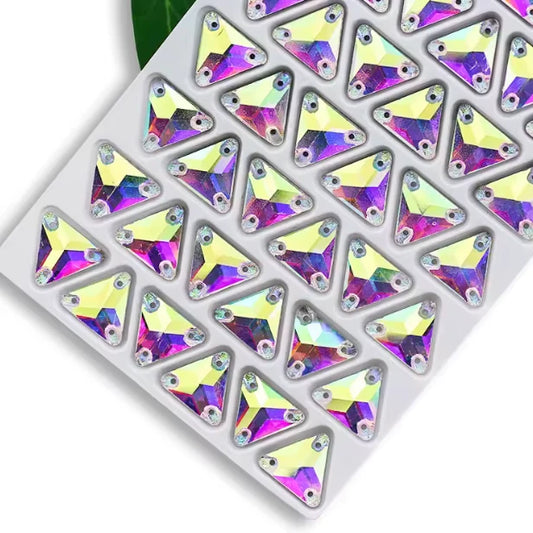 12mm Triangle Sew On Glass Gem Flat Back - Crystal AB (Sold in Pair) Glass Gems