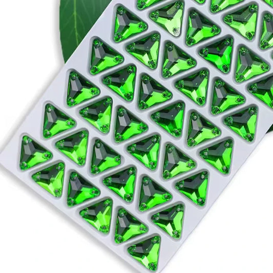 12mm Triangle Sew On Glass Gem Flat Back - Green (Sold in Pair) Glass Gems