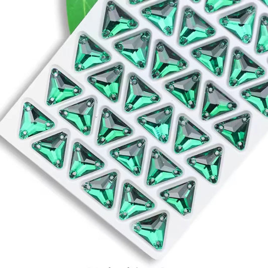 12mm Triangle Sew On Glass Gem Flat Back - Emerald (Sold in Pair) Glass Gems