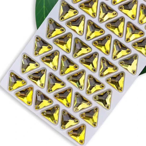 12mm Triangle Sew On Glass Gem Flat Back - Gold/Yellow (Sold in Pair) Glass Gems