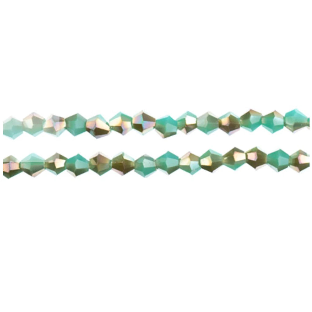 4mm Opaque Turquoise with Half Champagne Luster Crystal Lane Bicone (96pc) 2 x 7inch Strand Crystal Lane